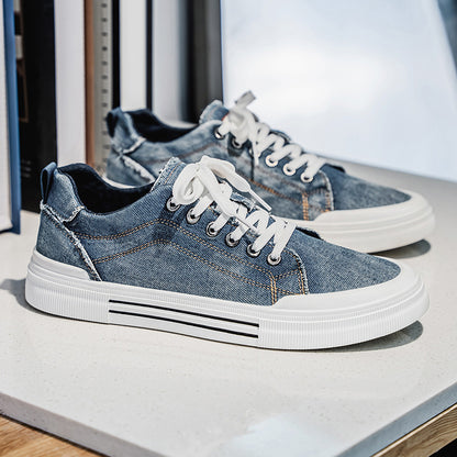 Men's Korean-style Fashion Plus Size Low-top Casual Denim All-matching Sneakers Blue - D&A