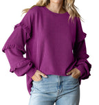 Women's Lantern Sleeve Round Neck Lace Sleeve Top Rose Red - D&A
