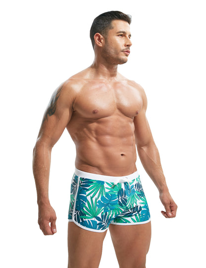 Summer Men's Nylon Printing Swim Briefs Green Leaf - D&A