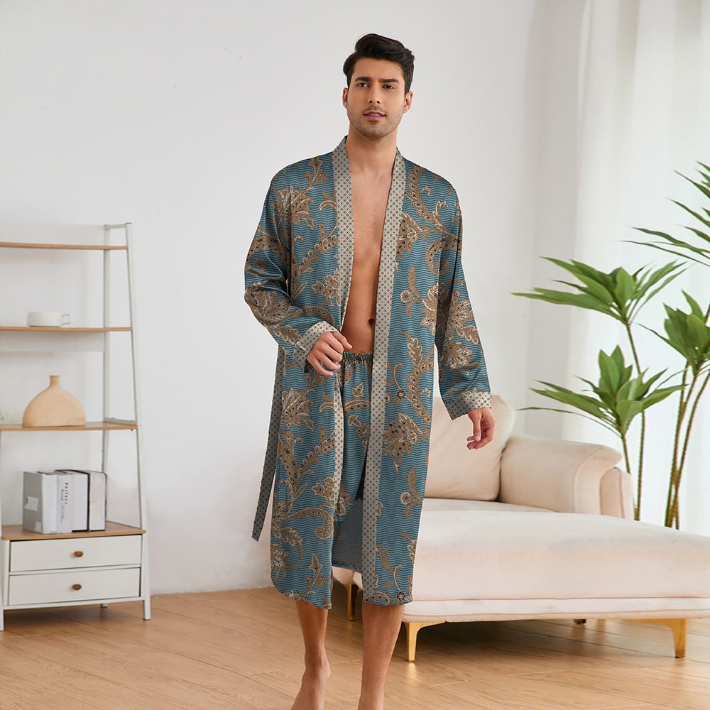 Printing Men's Robes Long Sleeve Shorts Suit - D&A