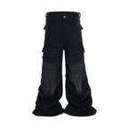 Detachable Worn Looking Washed-out Multi-pocket Detachable Two-way Wear Micro-pull Overalls - D&A
