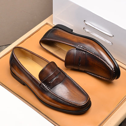 Men's Fashion Breathable Casual Leather Shoes Brown - D&A