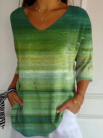 New 3D Printed Women's European And American Fashion Floral V-neck Shirt Top SX4569 - D&A