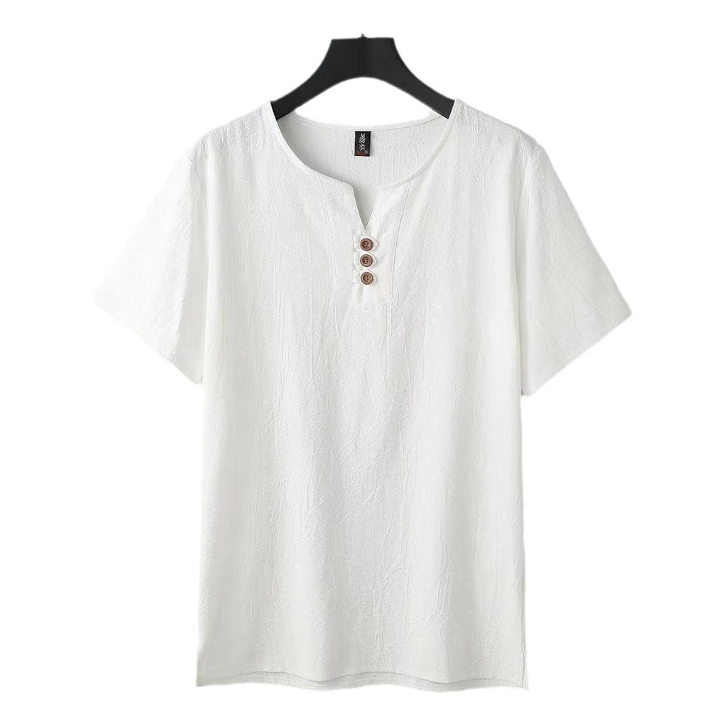 Men's Chinese-style Cotton And Linen V-neck Short Sleeve - D&A