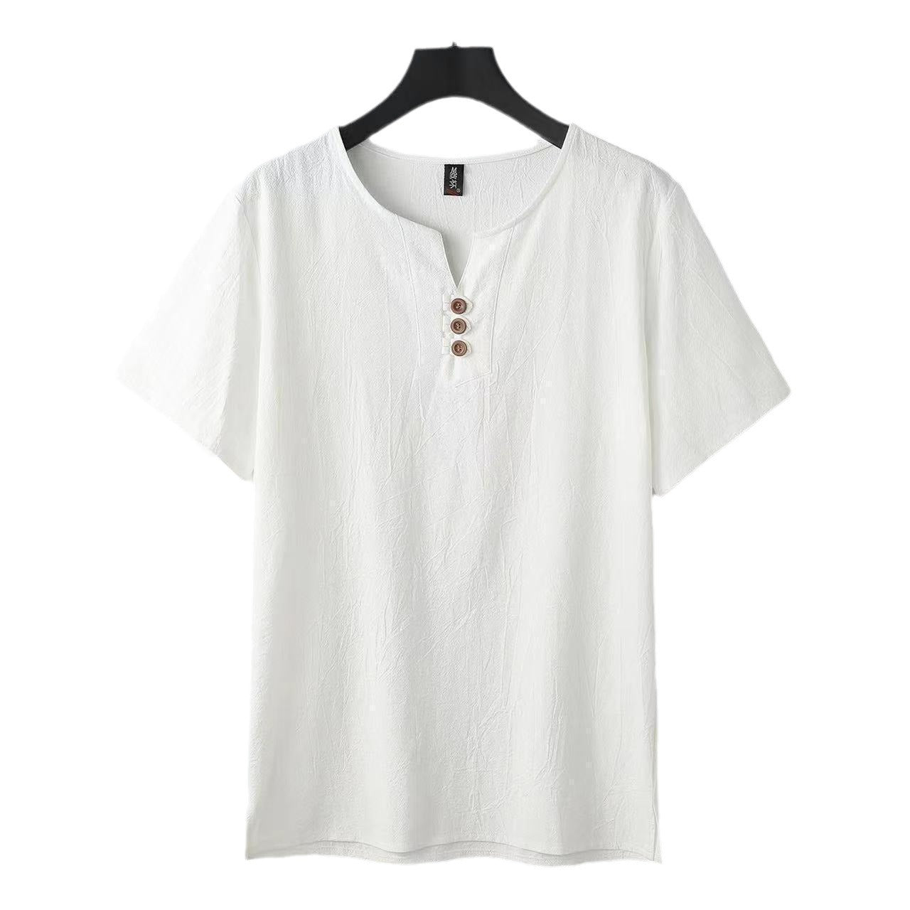 Men's Chinese-style Cotton And Linen V-neck Short Sleeve - D&A
