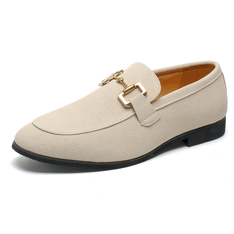 Men's Plus Size British Metal Buckle Casual Leather Shoes Khaki - D&A