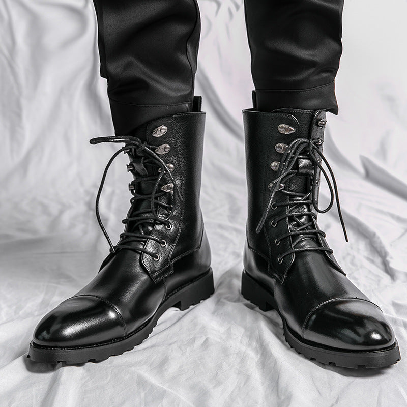Fall Winter Lace-up Booties Black Locomotive Denim - D&A