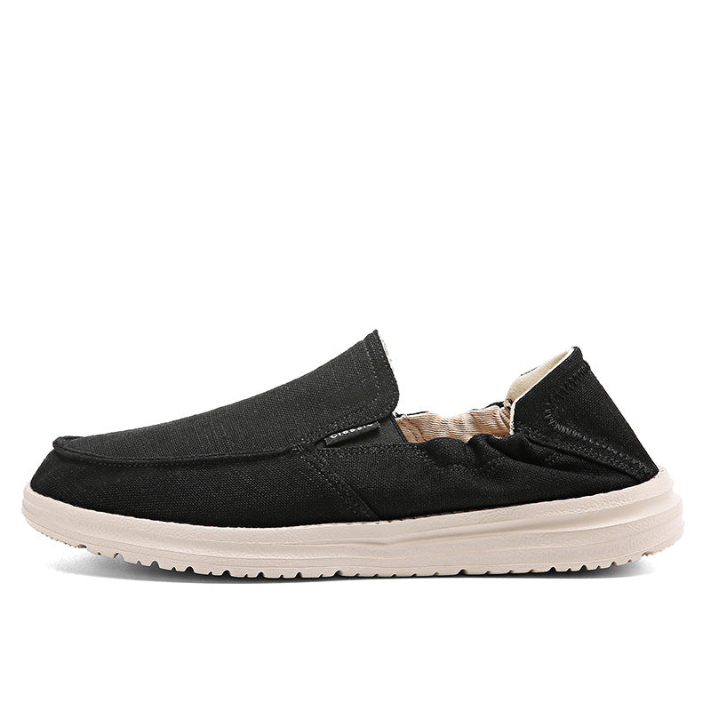 Plus Size Men's Canvas Shoes One Pedal Loafer Cloth Shoes Black - D&A