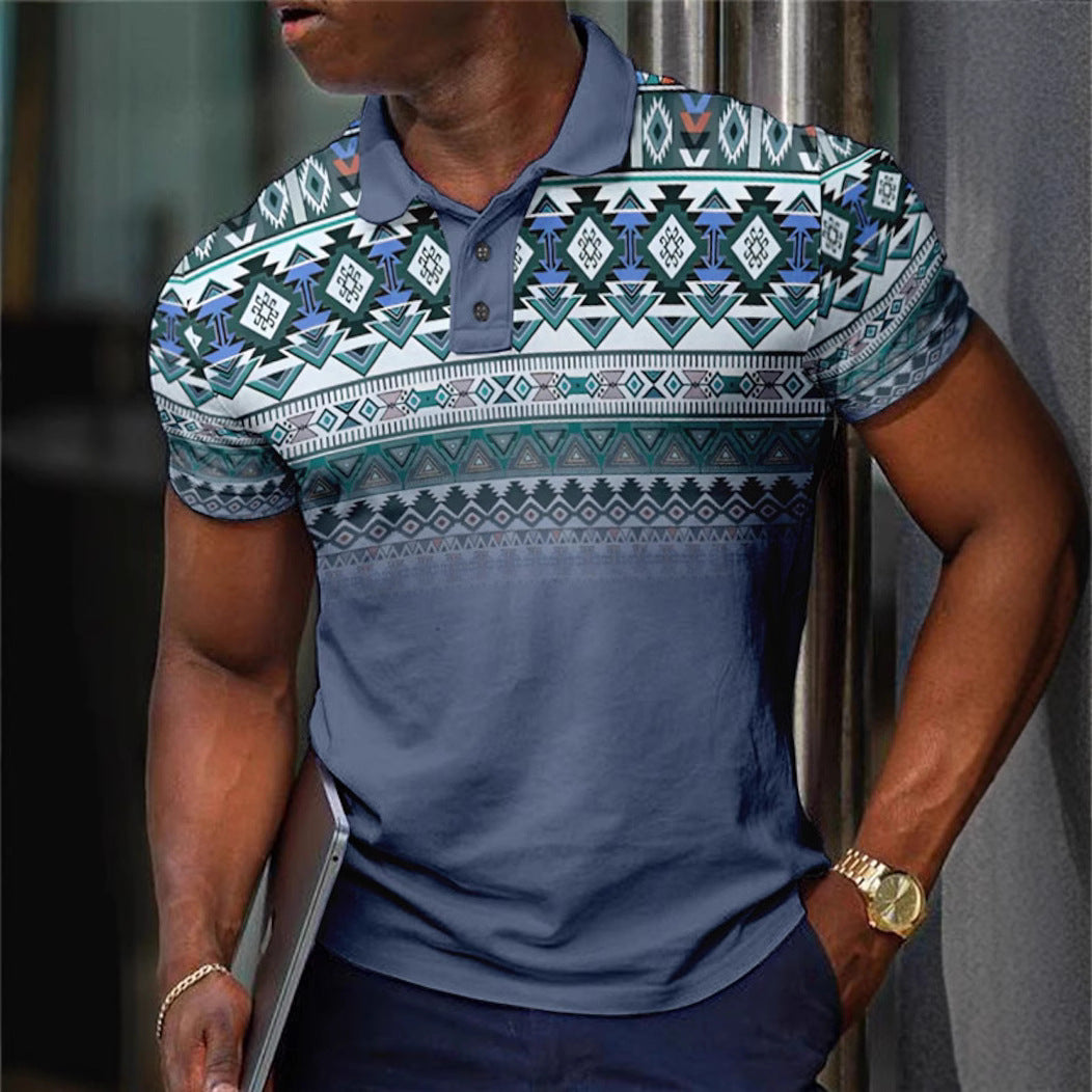 Pattern Button Short Sleeved Polo Shirt - D&A