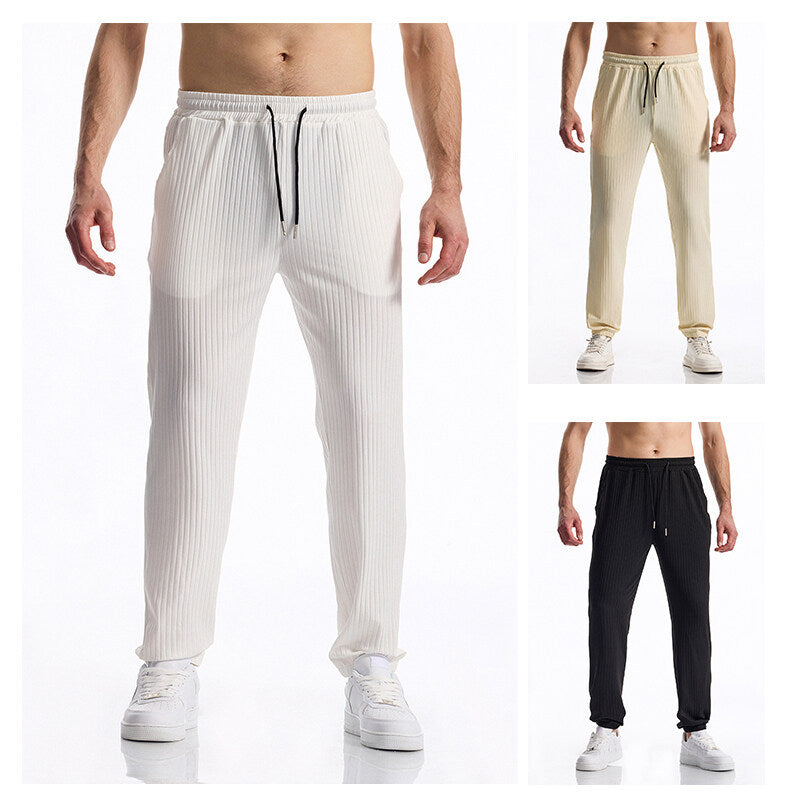 Silky Rib Fabric Casual Pants Baggy Straight Trousers - D&A