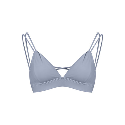 Women's Spaghetti Strap Bra Deep V Versatile Cross Sports Bra Gray - D&A