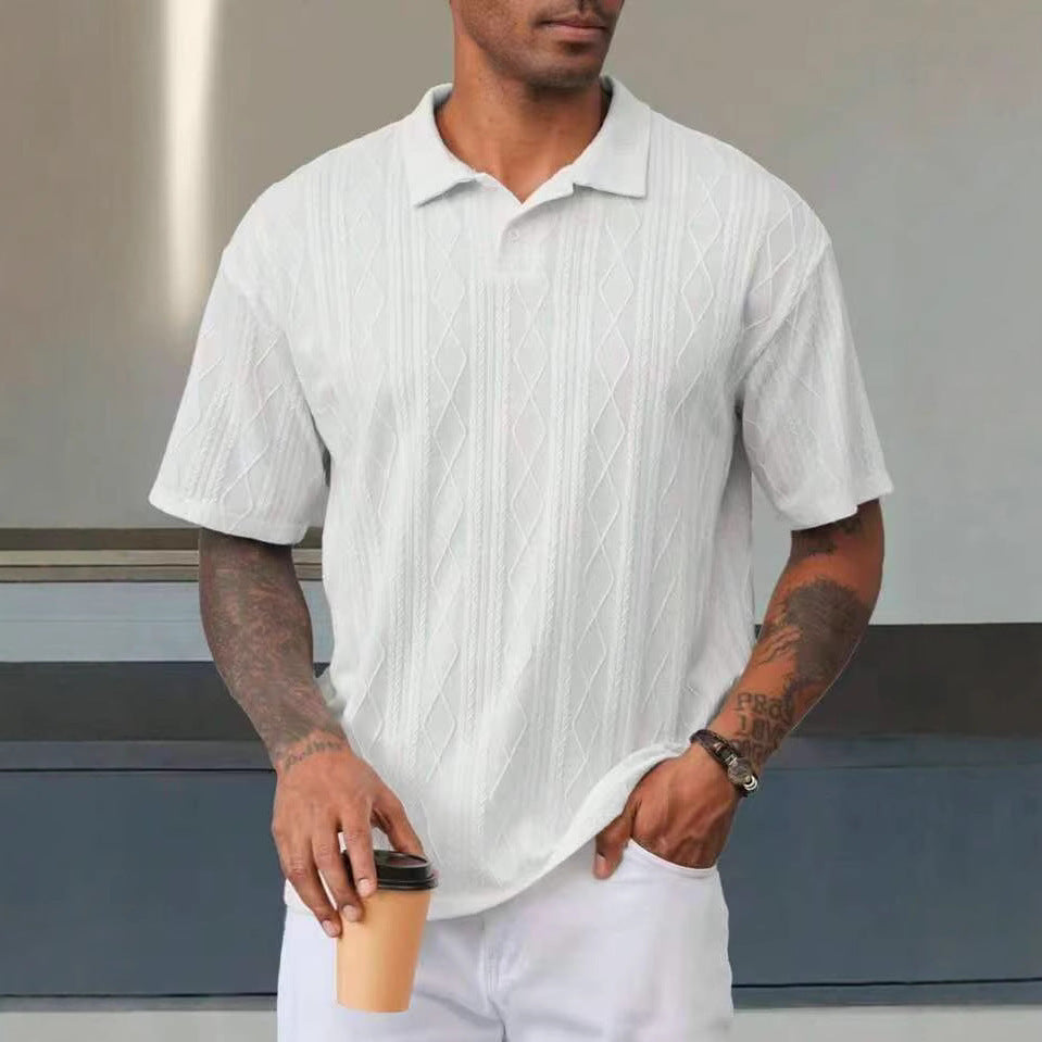 Retro Button Lapel Short Sleeve T-shirt Breathable Short Sleeve Loose Texture Knitted - D&A