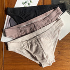 Men's Triangle Underwear Pure Cotton Pants Solid Color Shorts Skin Color Apricot Black - D&A