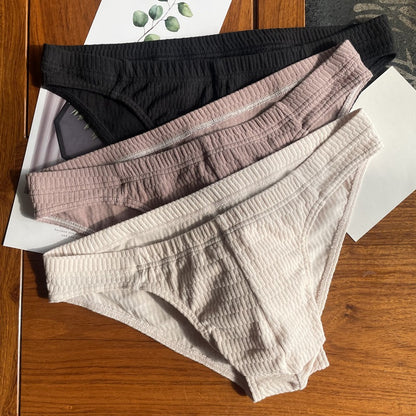 Men's Triangle Underwear Pure Cotton Pants Solid Color Shorts Skin Color Apricot Black - D&A