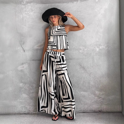Women's Loose Vest Wide-leg Straight Pants Suit - D&A