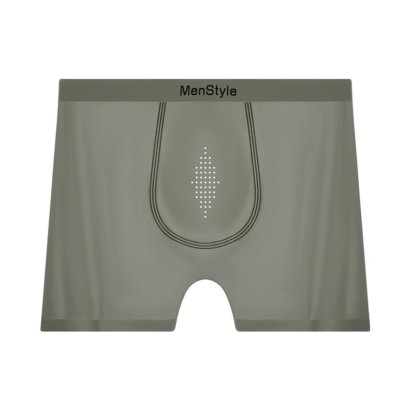 Satin Ice Silk Breathable Single-layer Bottom Crotch Seamless Boxers Dark Green - D&A