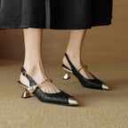 Ankle-strap Stilettos Sandals Pointed Toe Mid Heel Women's Summer Black - D&A
