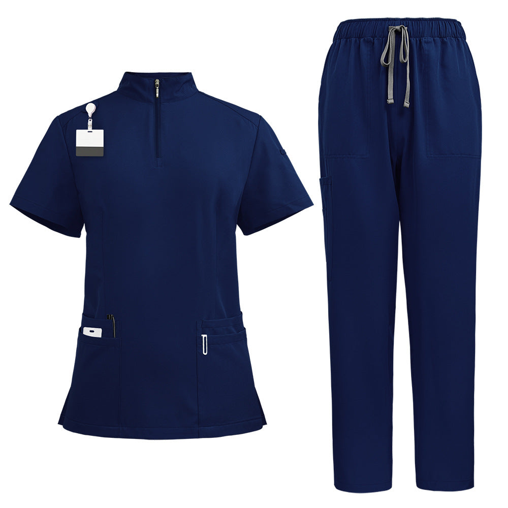 Stand Collar Zipper Hand Washing Suit Nurses' Uniform Work Clothes Suit 42108 Dark Blue - D&A