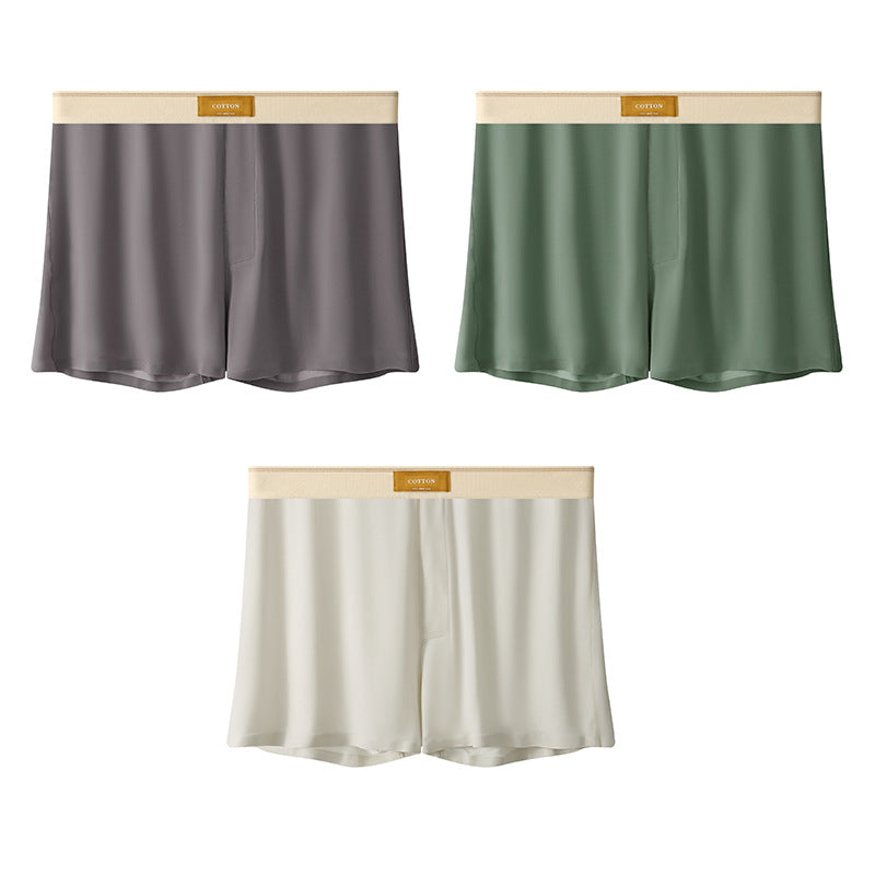 Men's Solid Color Loose Breathable Ice Silk Underwear Brown Gray Green Beige Apricot - D&A