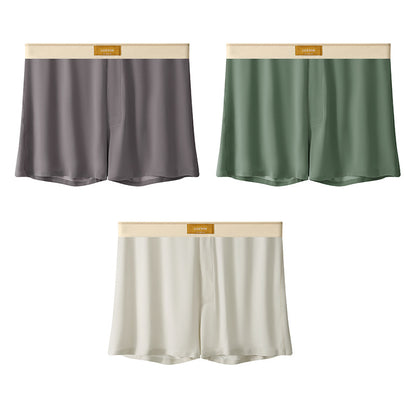 Men's Solid Color Loose Breathable Ice Silk Underwear Brown Gray Green Beige Apricot - D&A
