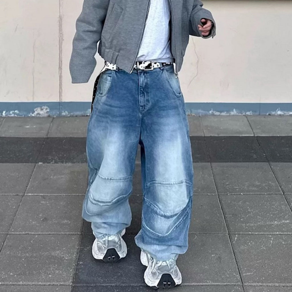 Profile Pleated BAGGY Washed White Blue Jeans - D&A