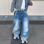 Profile Pleated BAGGY Washed White Blue Jeans - D&A