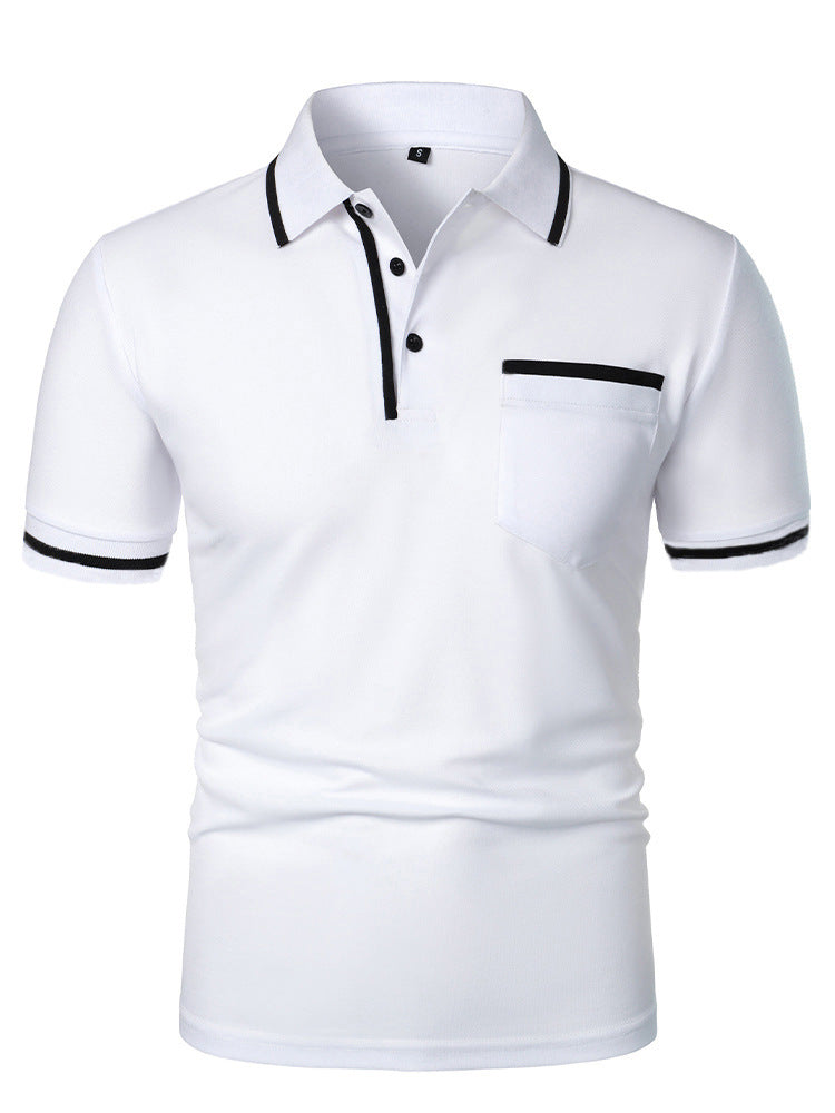 Men's Casual Lapel Short Sleeve T-shirt White - D&A