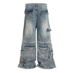 Detachable Worn Looking Washed-out Multi-pocket Detachable Two-way Wear Micro-pull Overalls - D&A