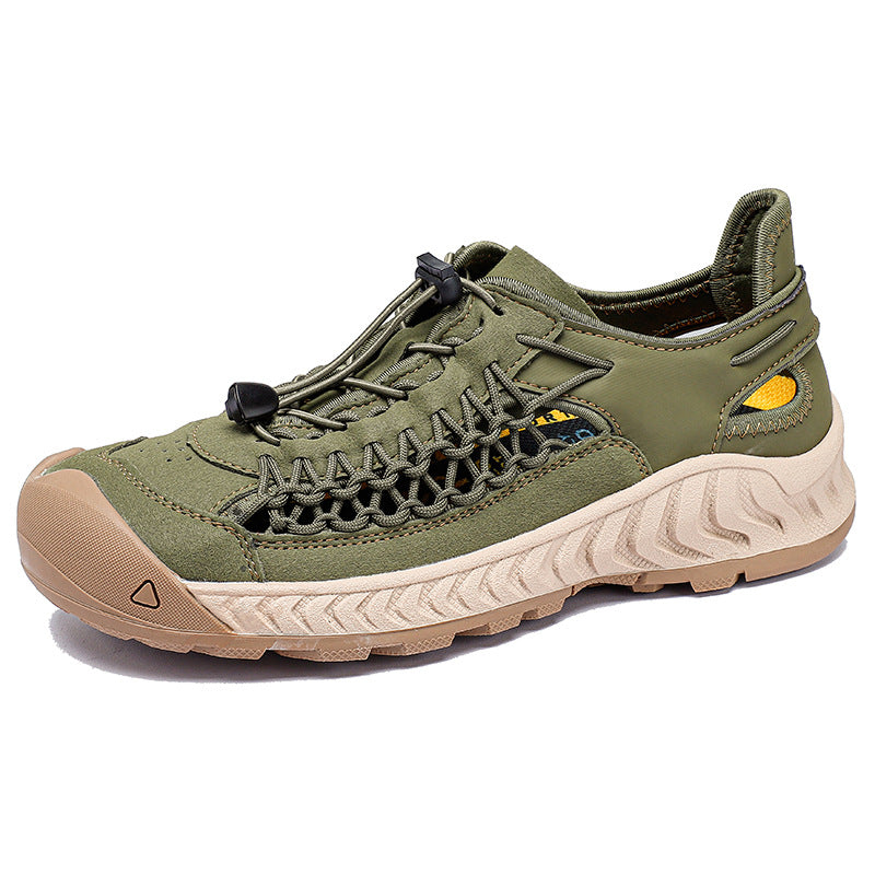 Hand-woven Sandals Men's Non-slip Wear-resistant Summer Outer Wear Breathable Closed Toe Green - D&A