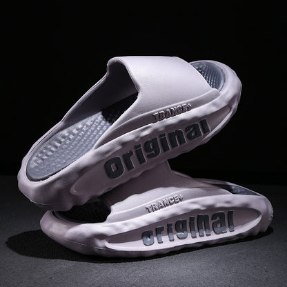 Men's Slippers Thick Bottom For Outdoors Trendy Non-slip Wear-resistant Light Gray - D&A