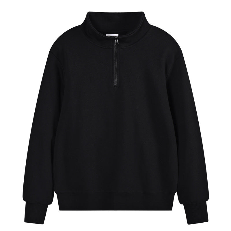 Heavy Pearl Air Layer Semi-access Control Zipped Stand Collar Sports Sweater Black - D&A