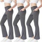 Ladies Mid Waist Abdominal-shaping Slimming Cropped Pants Casual Pocket Bootcut Trousers - D&A