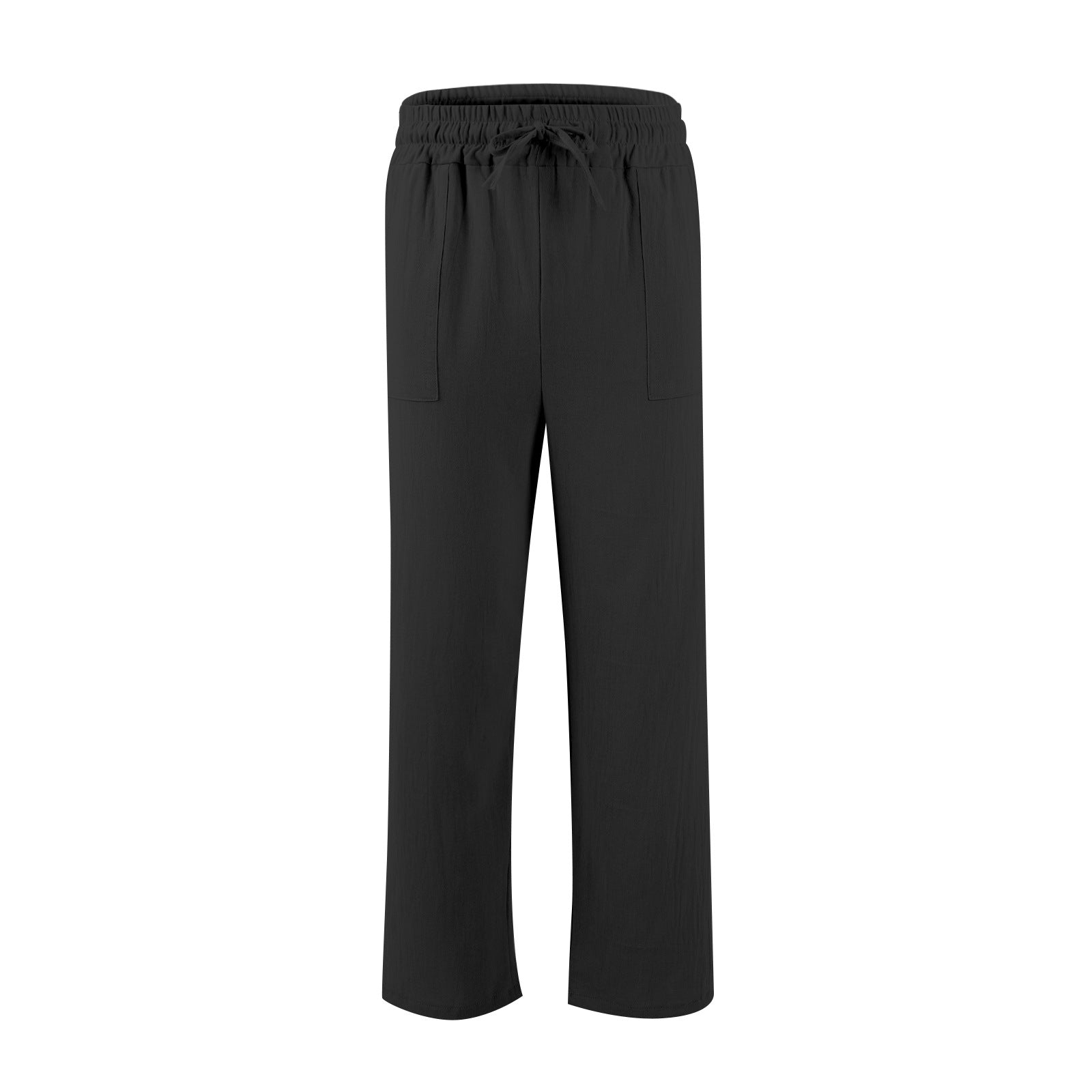 Men's Cotton And Linen Beach Trousers Drawstring Elastic Waist Straight Comfortable Breathable Black - D&A