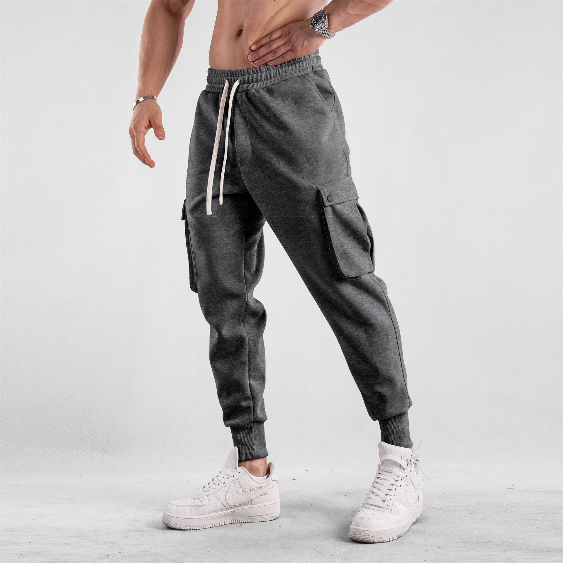 Men's Loose Close Up Ankle-tied American Sports Trousers Dark Gray - D&A
