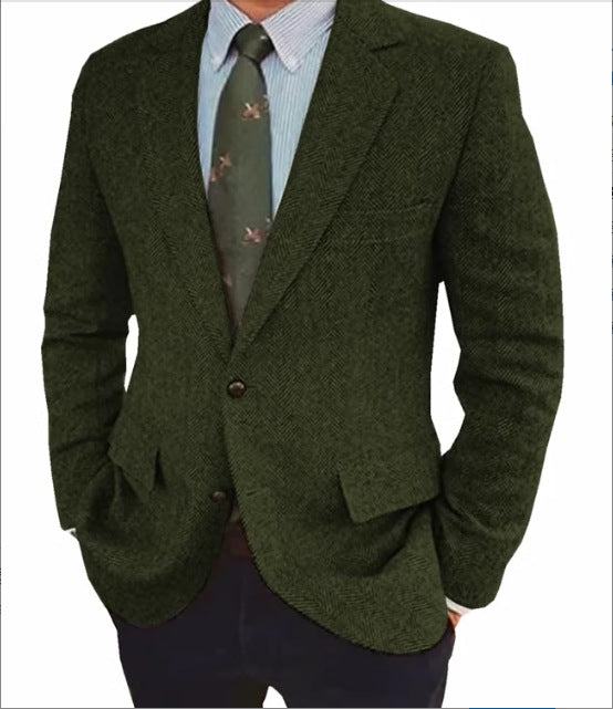 Men's Business Casual Herringbone Suit Jacket Army Green - D&A