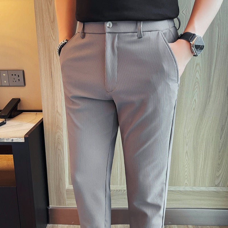 Men's Casual Straight-leg Dark Pattern Ice Silk Cropped Pants Gray - D&A