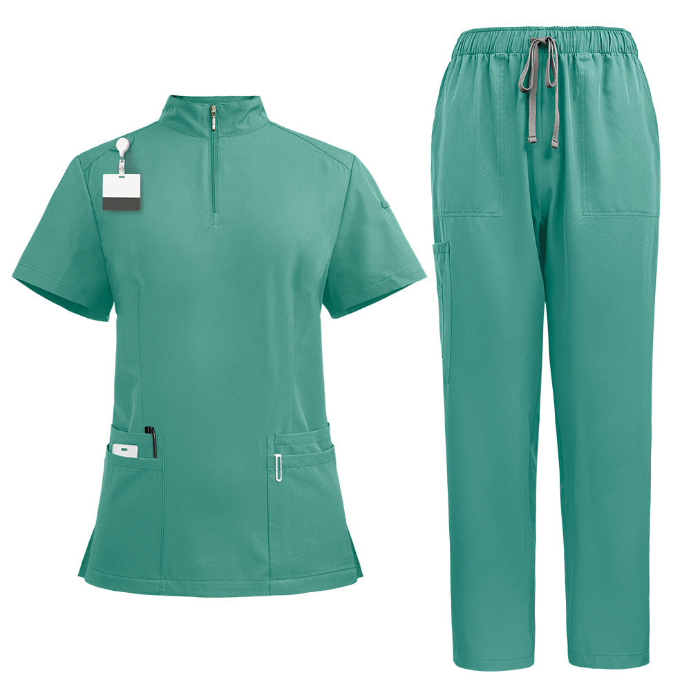 Stand Collar Zipper Hand Washing Suit Nurses' Uniform Work Clothes Suit 42108 Green - D&A