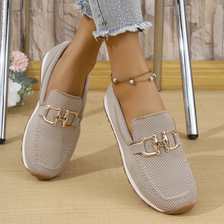Women's All-match Casual Solid Color Flat Simple Sneaker Khaki - D&A