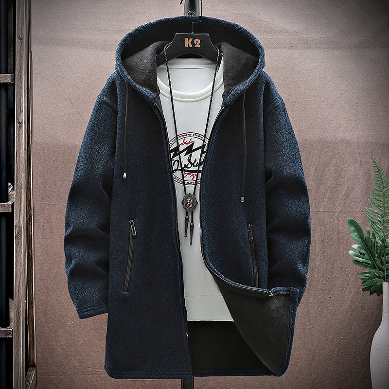 New Men's Chenille Hooded Cardigan Sweater Navy Blue - D&A