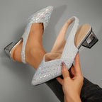 Women's Plus Size Rhinestone Pointed Toe Low Heel Shoes - D&A