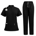 Stand Collar Zipper Hand Washing Suit Nurses' Uniform Work Clothes Suit 42108 Black - D&A