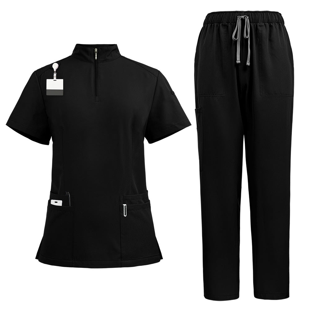 Stand Collar Zipper Hand Washing Suit Nurses' Uniform Work Clothes Suit 42108 Black - D&A