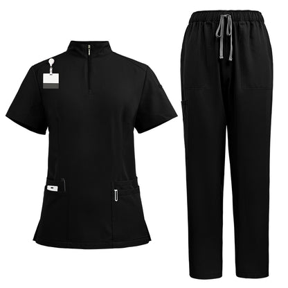 Stand Collar Zipper Hand Washing Suit Nurses' Uniform Work Clothes Suit 42108 Black - D&A