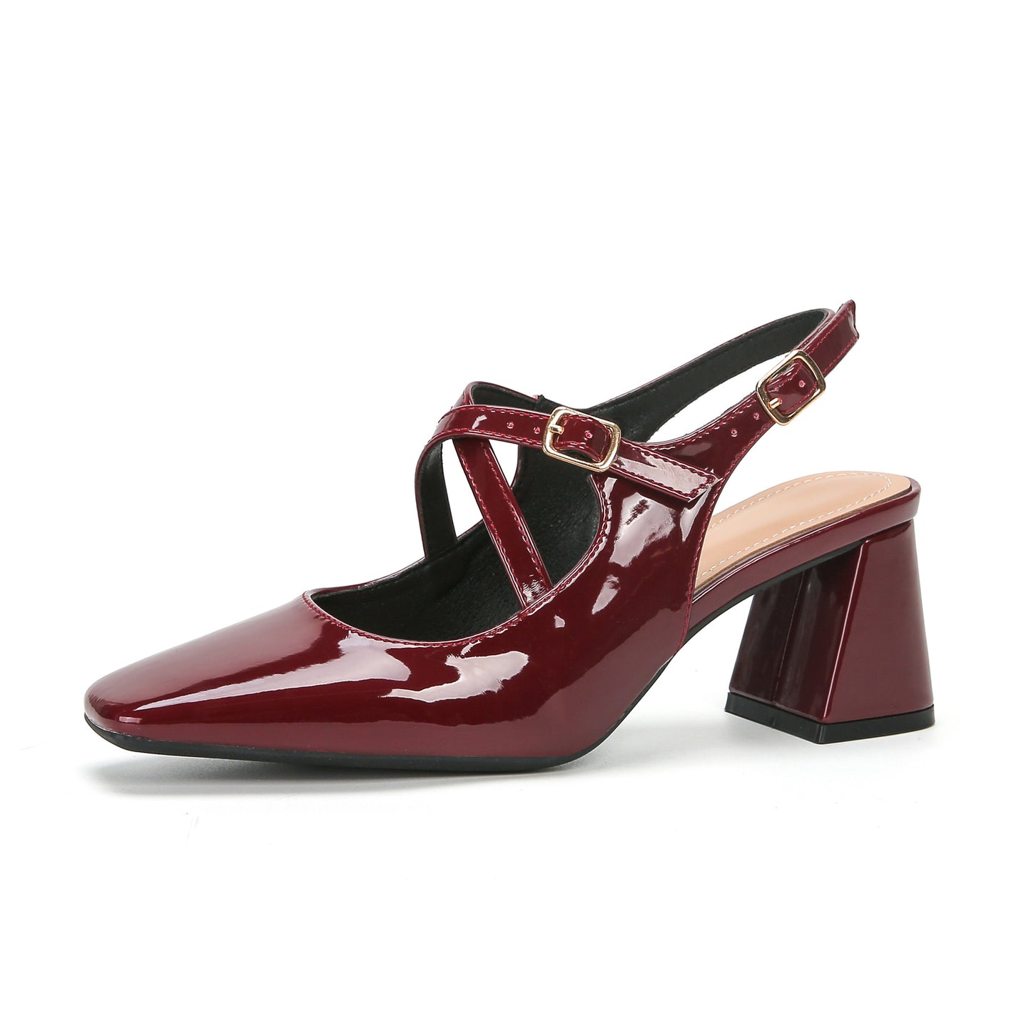 Women's French Square Toe Mary Jane Shoes Wine Red - D&A