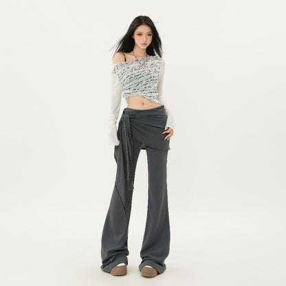 Casual Low Waist Slim Fit Bell-bottom Pants Gray Lengthen - D&A
