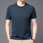Men's Round Neck Jacquard Short Sleeve Cool Antibacterial Fashion Brand Casual Fashion Half Sleeve - D&A