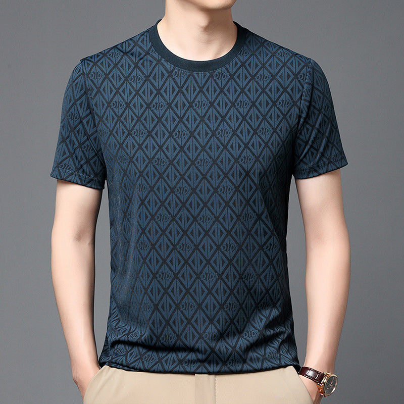 Men's Round Neck Jacquard Short Sleeve Cool Antibacterial Fashion Brand Casual Fashion Half Sleeve - D&A