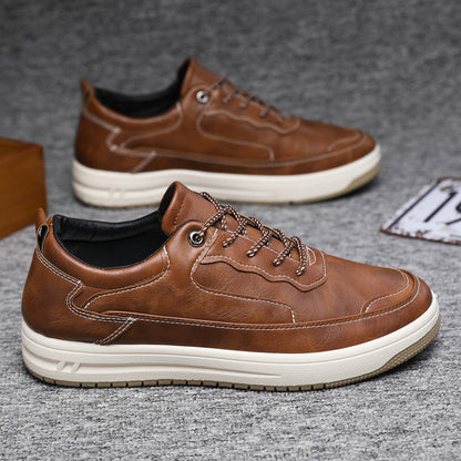 Leather Surface Men's Low-top Sneakers Warm Casual Shoes Brown Cotton - D&A