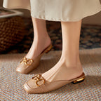 Summer Wear Fashionable Square Toe Korean Style Elegant Flat Heel Ins Slip-on Slippers - D&A
