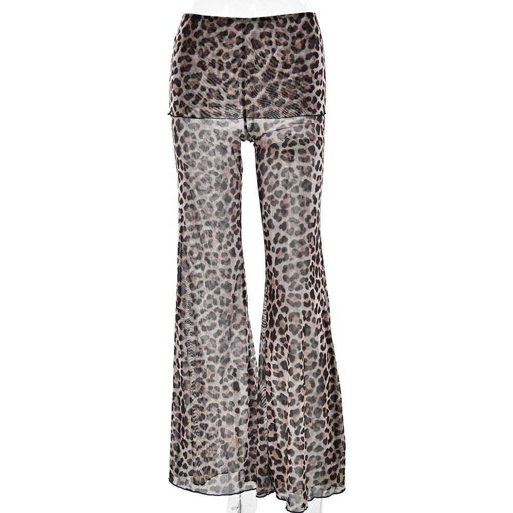 Leopard Print Mesh Floral Print Trousers - D&A